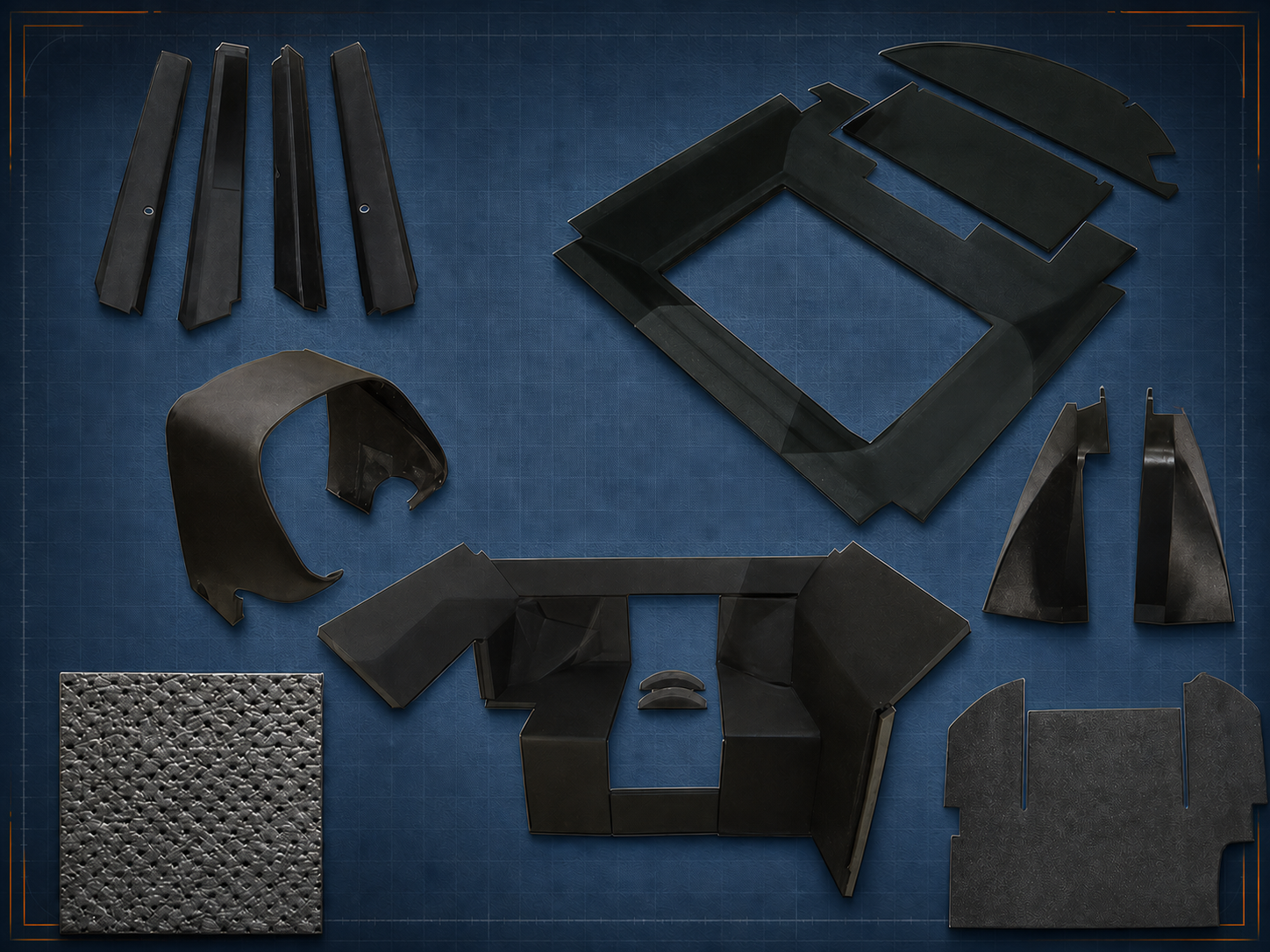 Actual cab-kit and cab upholstery components